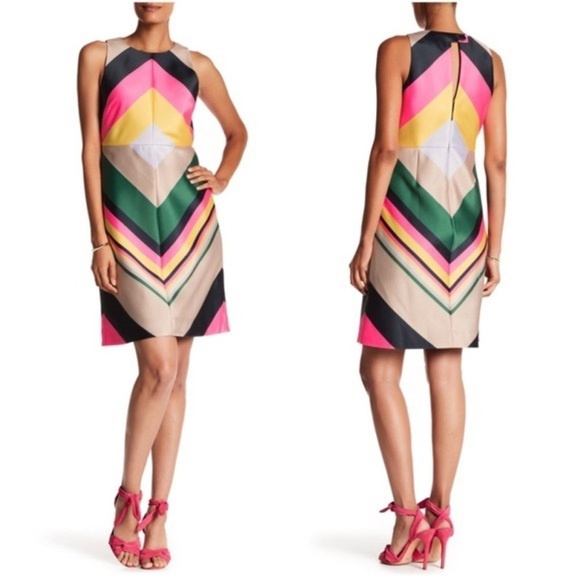J. CREW Collection Pop Stripe Chevron Dress Neon Sleeveles size 6 Tall - Picture 1 of 13